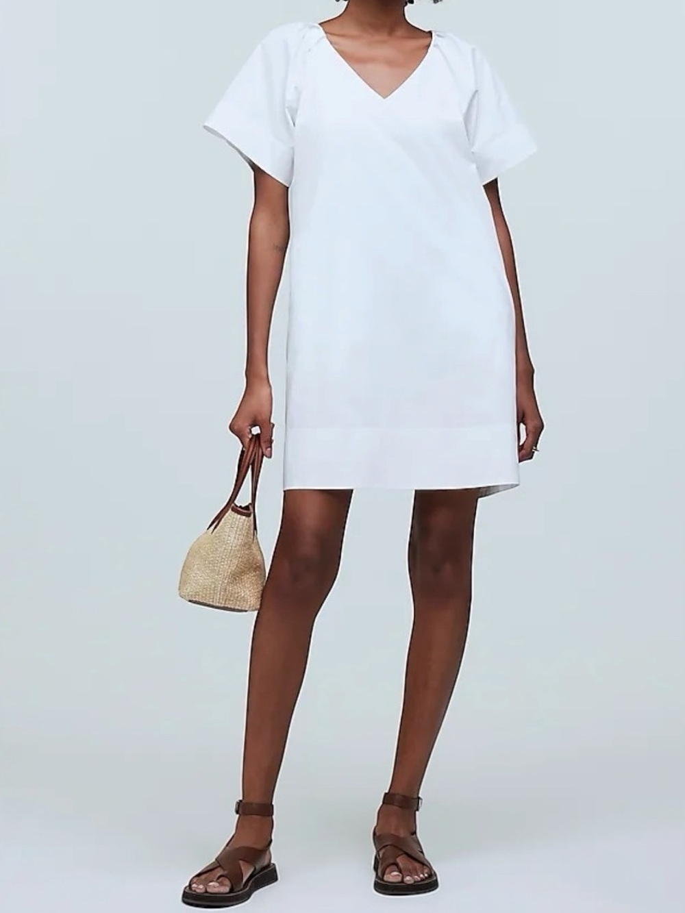 NEW Madewell Cotton Poplin V Neck Short Puff Sleeve Mini Dress Women’s Size XXS